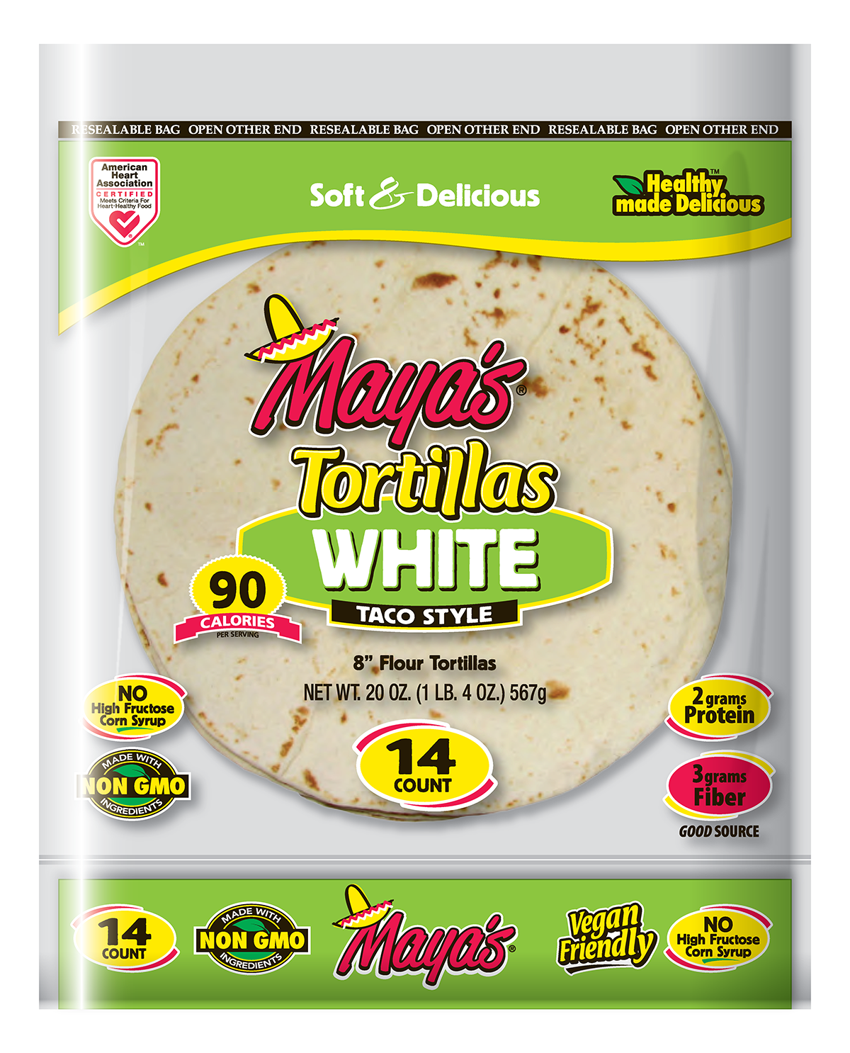 How many calories are in a 14 inch flour tortilla Maya S Tortillas